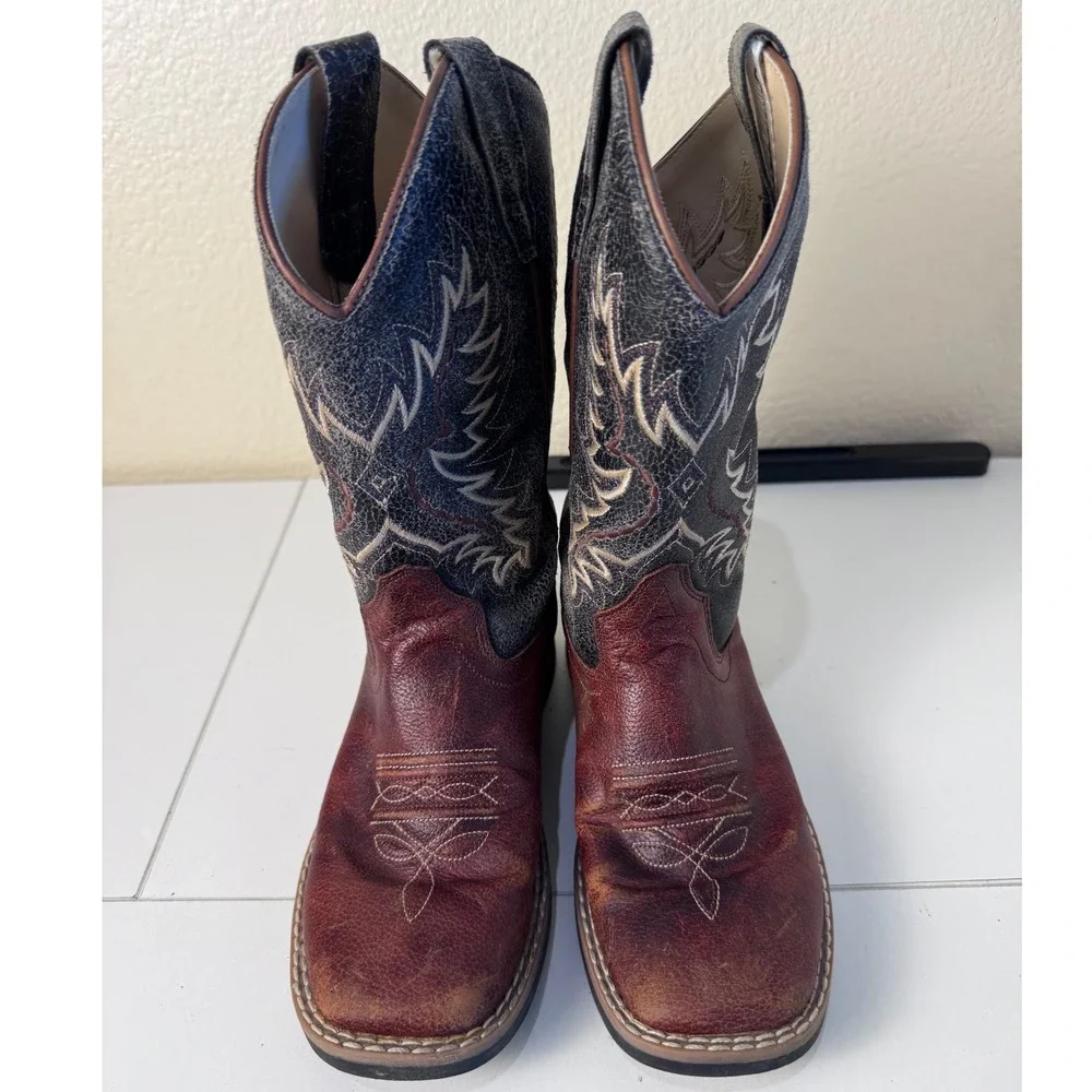 Cody James Cowboy Boots Kids 2 Brown Leather Square Toe Western Rodeo